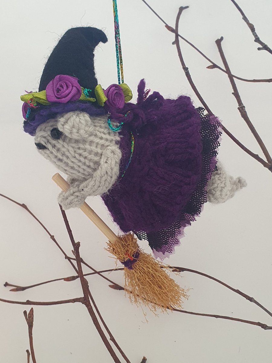Hand Knitted Mini Witch Mouse - Amethyst