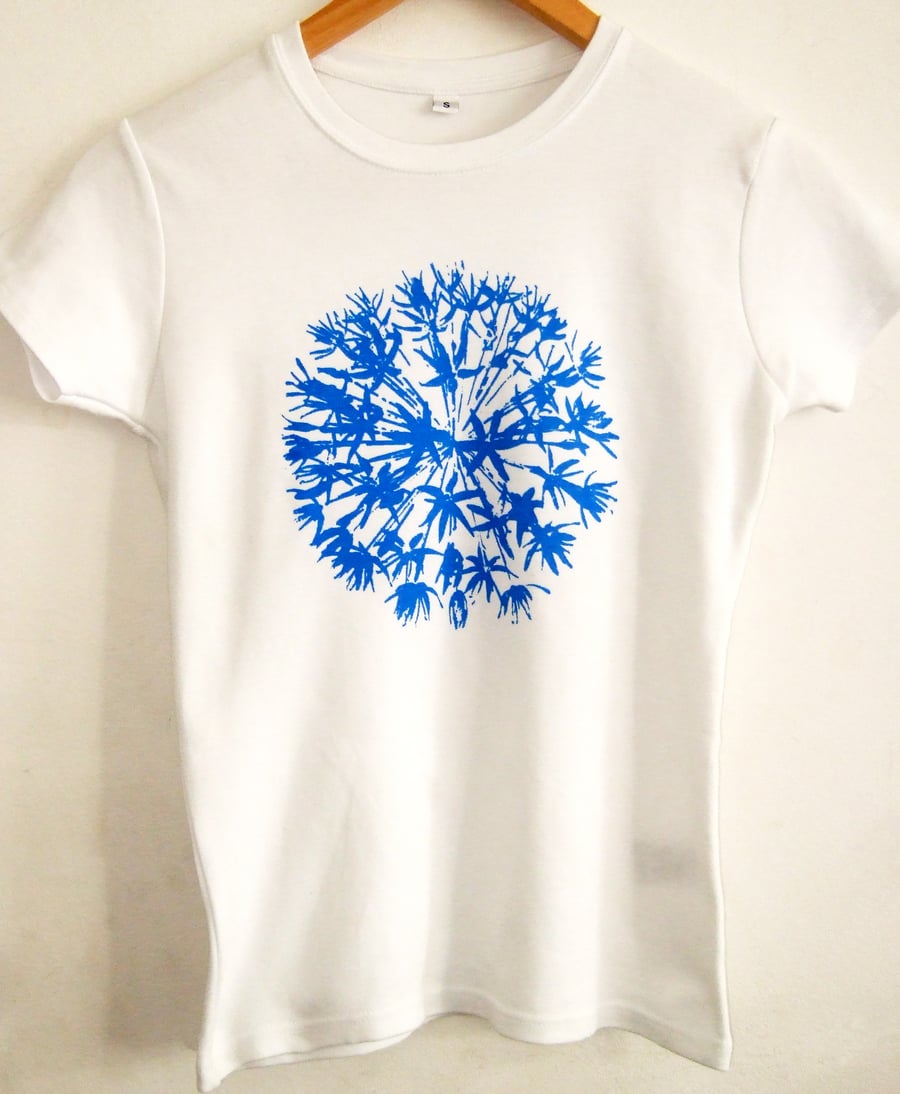 SALE Allium flower womens white cotton fitted short sleeve T shirt