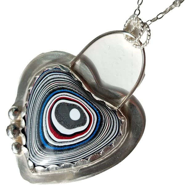 Fordite Necklace Sterling Silver Heart Pendant Jewellery Gift Handmade