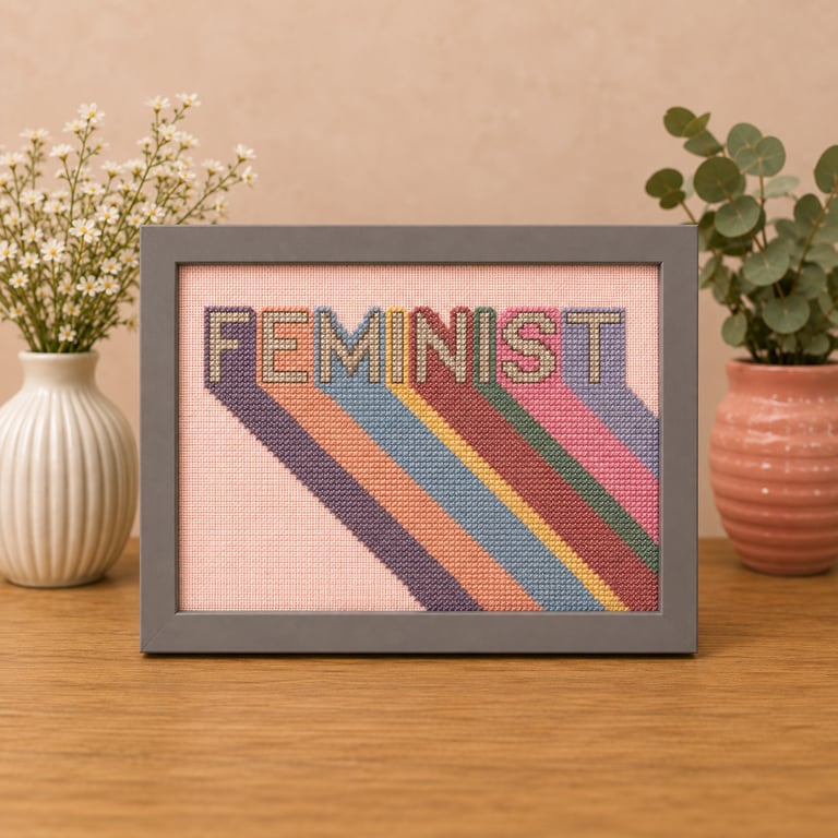 Feminist – Empowering Handmade Cross Stitch – Framed Equality Gift 7x5