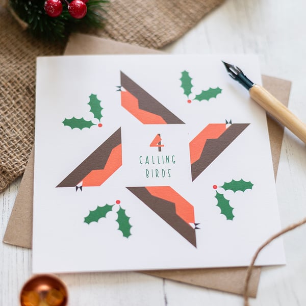 Four Calling Birds Christmas card