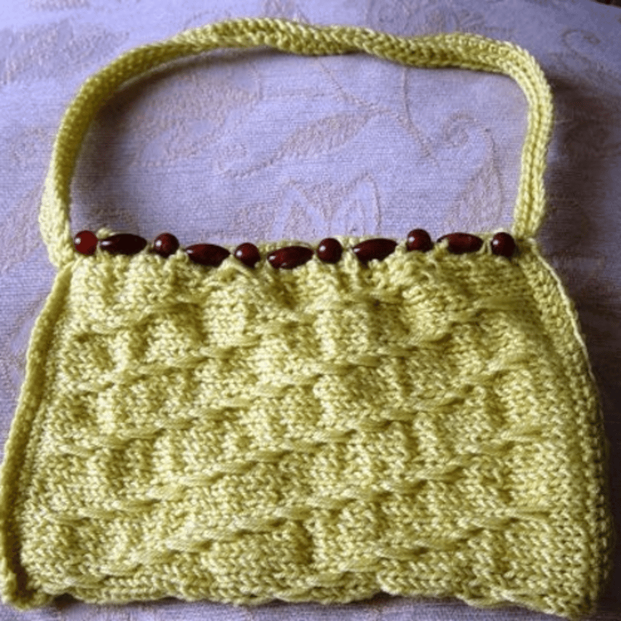 Spring Bead Hand Knitted & Crocheted Petite Handbag with bead detail.
