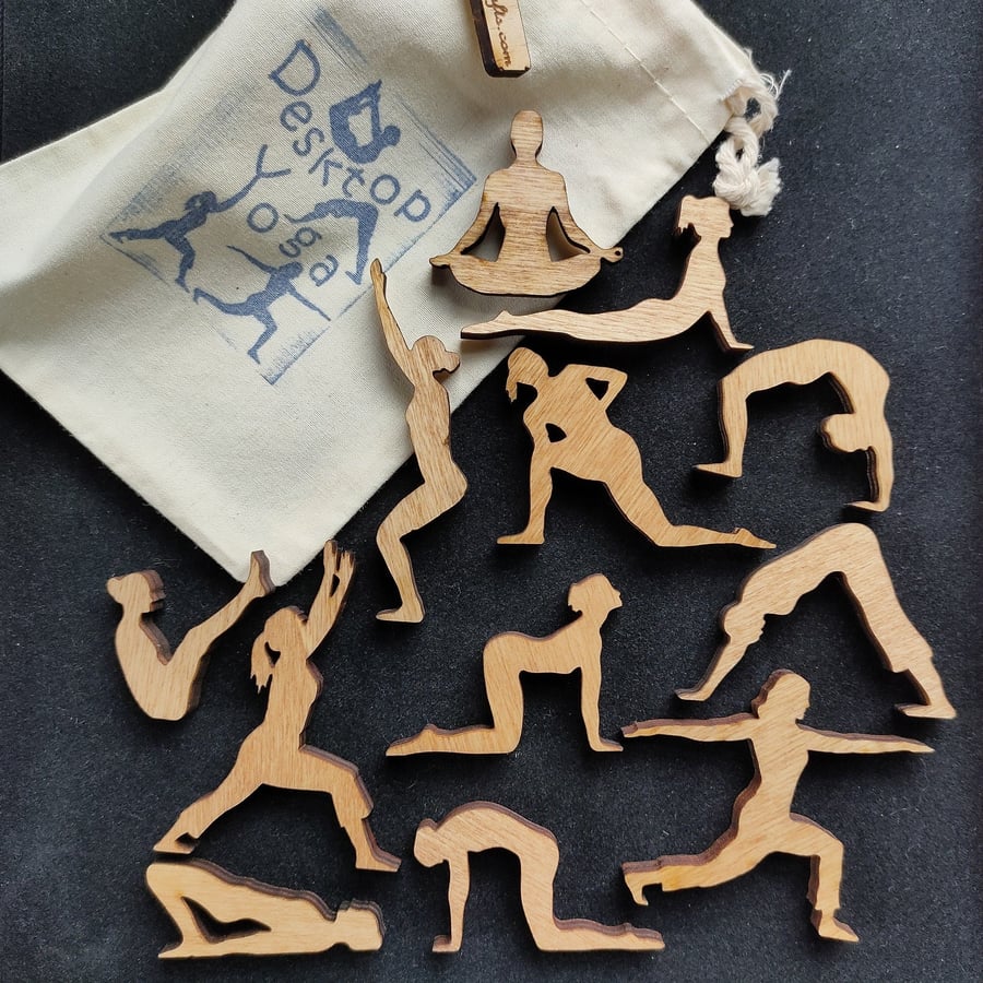 Desktop Yoga!  Bag of twelve mini wooden yogini. Yoga lover gift.