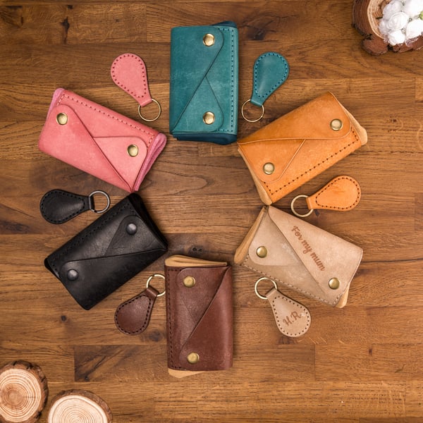 Handmade Leather Wallet with Matching Key Ring – Personalised gift