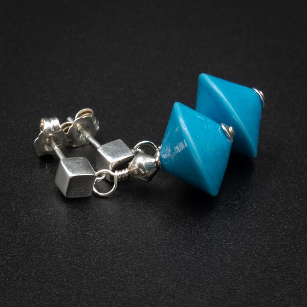 Murano glass turquoise and sterling silver Venetian glass drop earrings