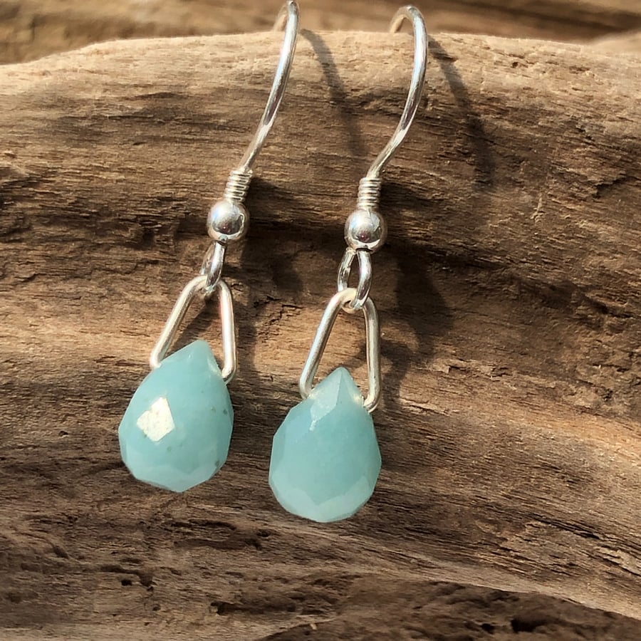 8x6mm teardrop facetted amazonite sterling silver drops -00002664