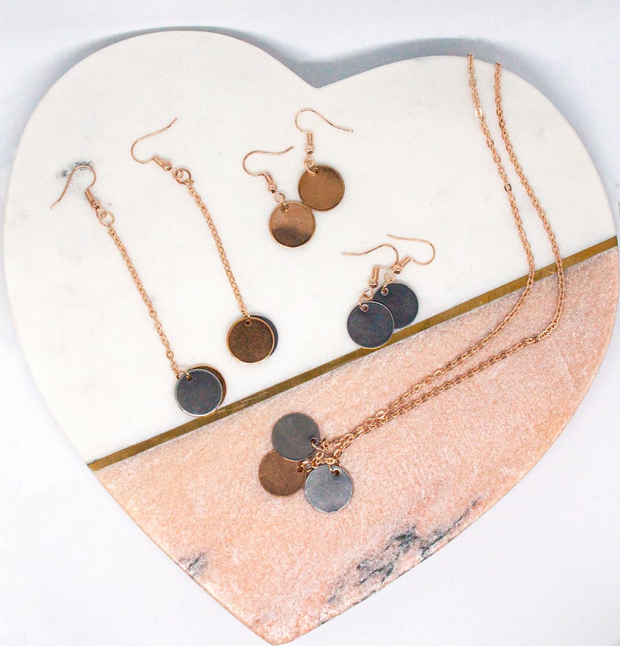 Tribal Disc Chain Pendant Earrings dangly 