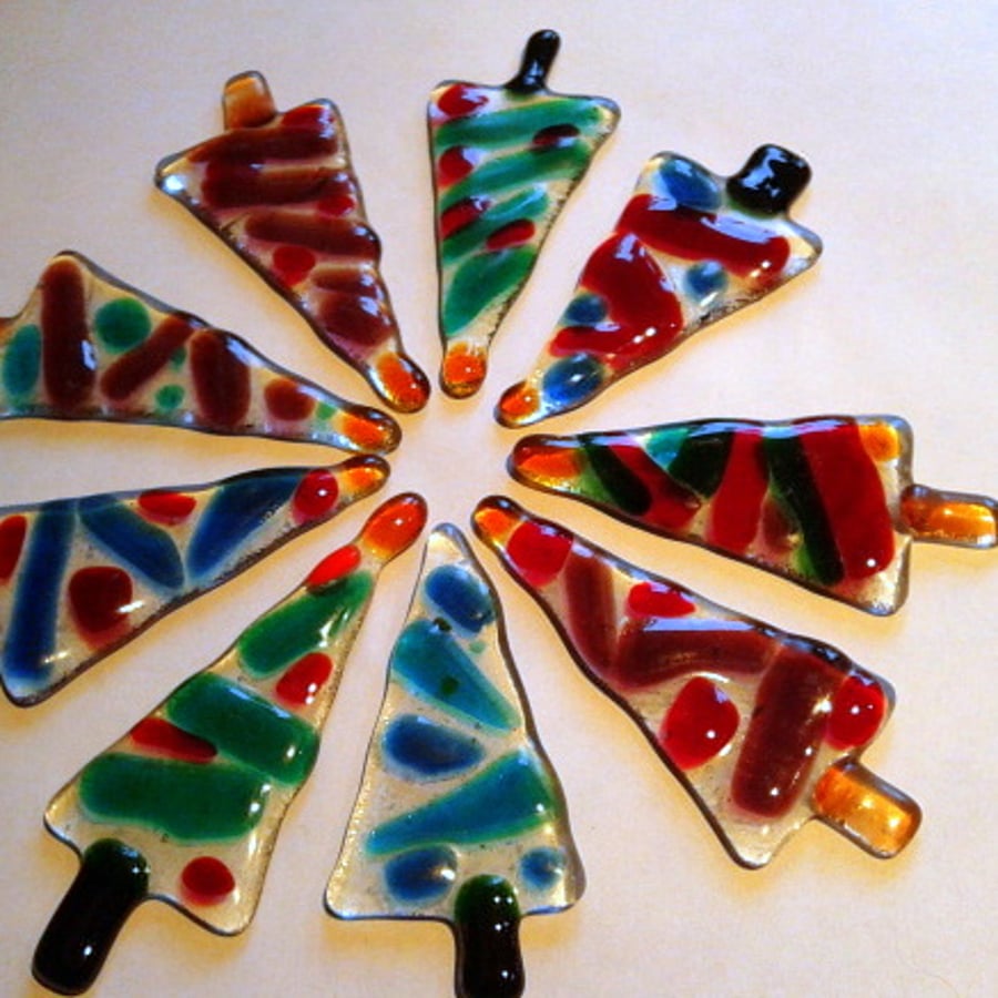 Set of 3 Fused Recycled Glass Christmas Trees 