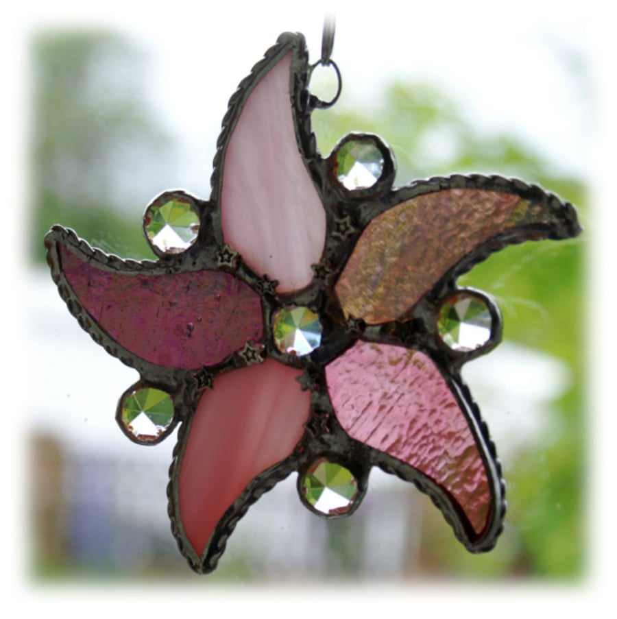 Starfish Suncatcher Stained Glass Handmade Pink