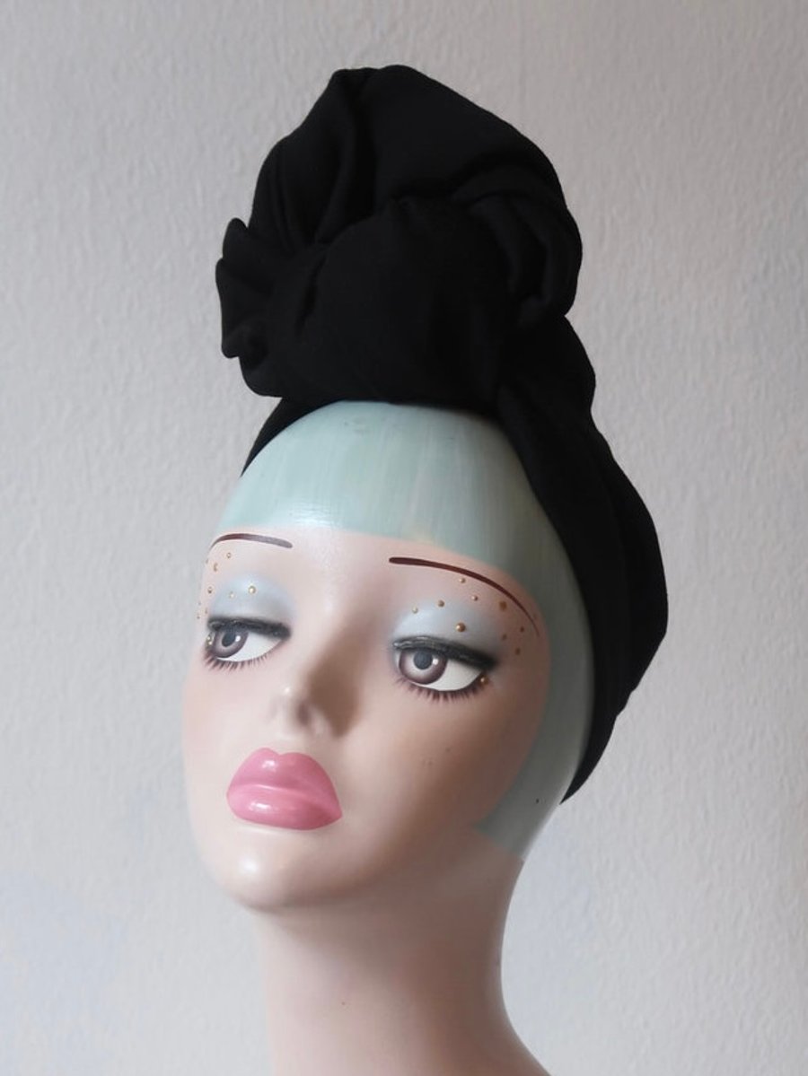 Black Vintage Style Turban with Slouchy Knot