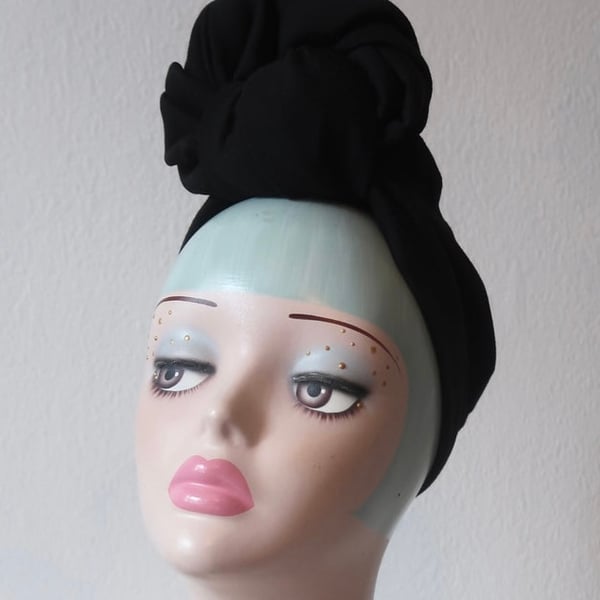 Black Vintage Style Turban with Slouchy Knot