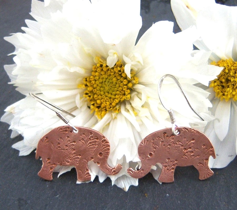 Elephant earrings in copper