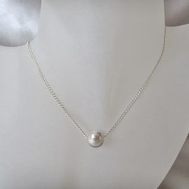 Large Sterling Silver Clam Shell Cut Bead & Handmade Chain Necklace