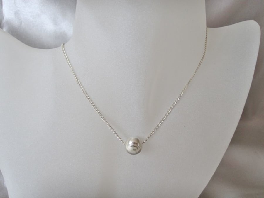 Large Sterling Silver Clam Shell Cut Bead & Handmade Chain Necklace