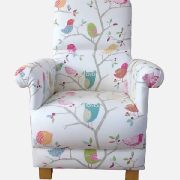 Harlequin Owls Armchair Pink Adult Chair Scion What A Hoot Fabric Nursery Small