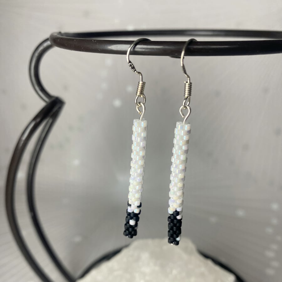 Black and white stick earrings, minimalist dainty jewellery 