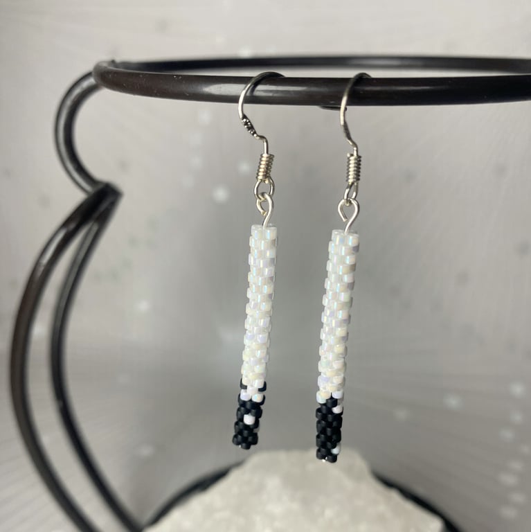 Black and white stick earrings, minimalist dainty jewellery 