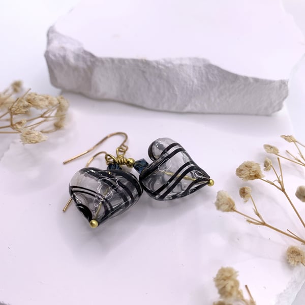 Lampwork Hollow Glass Patterned Boho Dangle Earrings