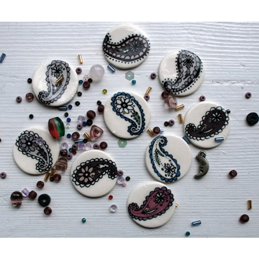 Handmade boho porcelain paisley buttons