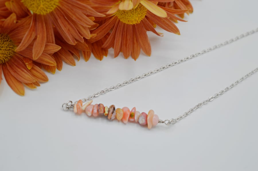 Pink Peruvian Opal Bar Necklace - Free Postage