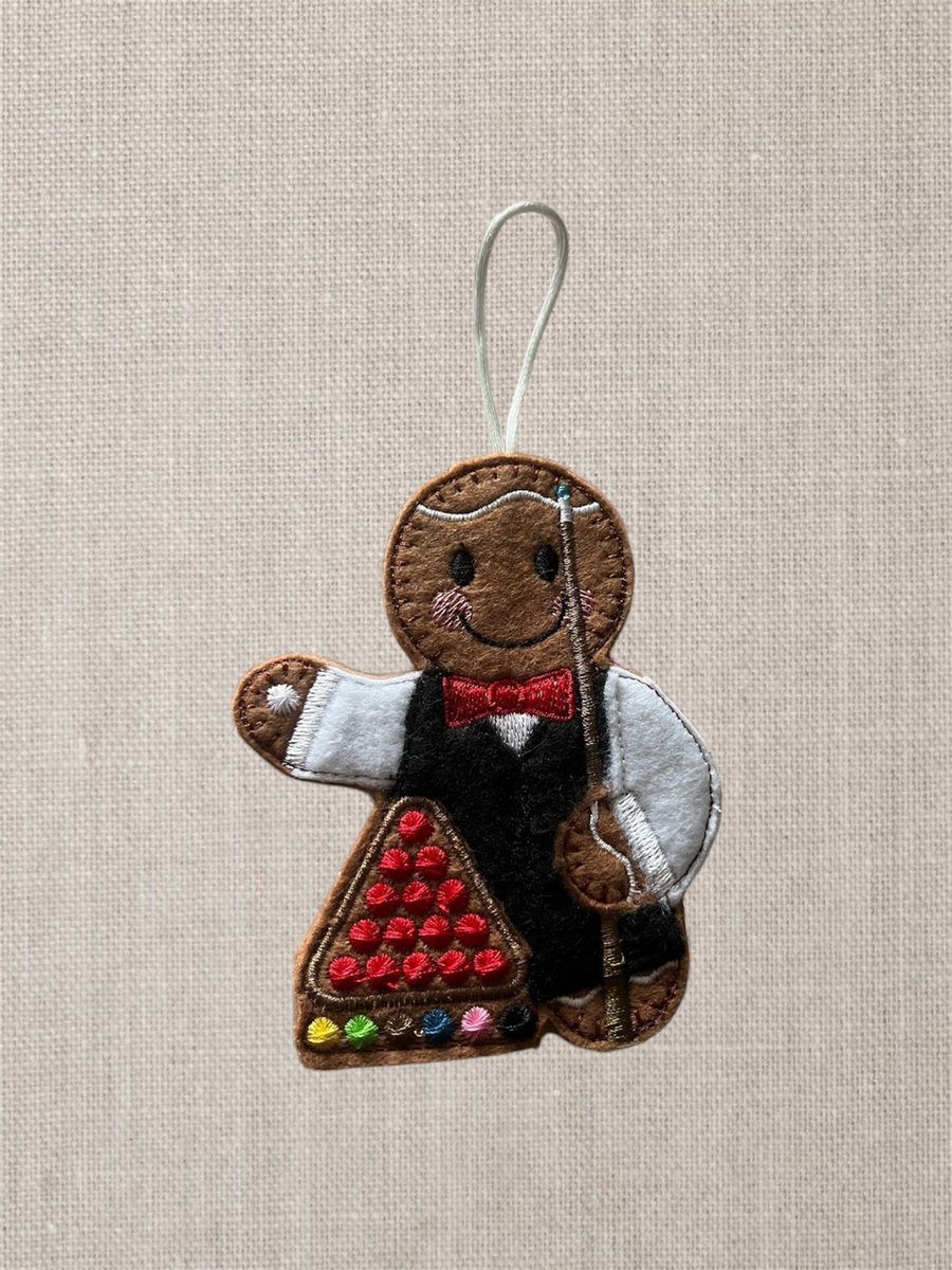 Snooker player Gingerbread man Embroidered Hanging Keepsake 