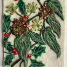 Hand Felted Holly, Ivy & Berries Textile Artwork 