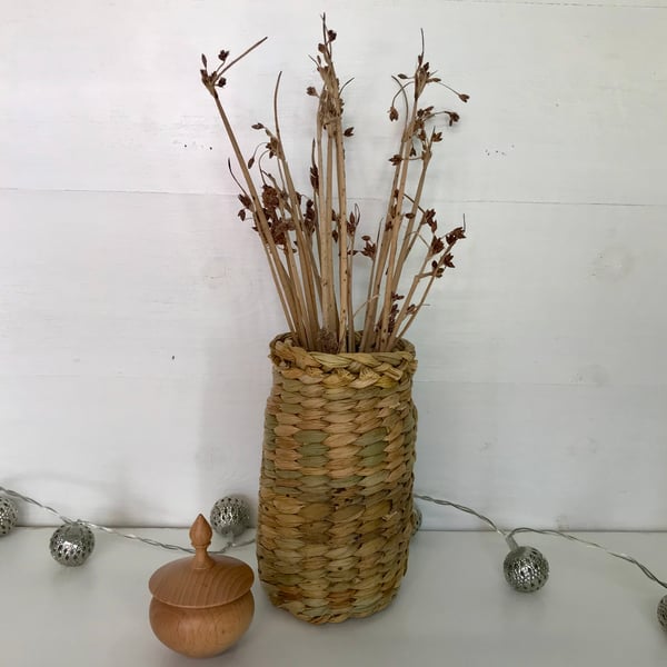 Rush Covered Jam-Jar Posy Vase - Handmade in Cornwall - 630