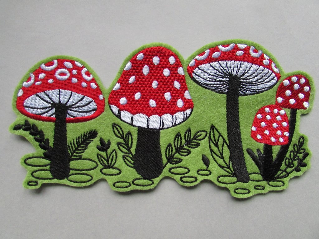 Toadstool Mushroom Fungi Embroidered Sew on Applique Patch