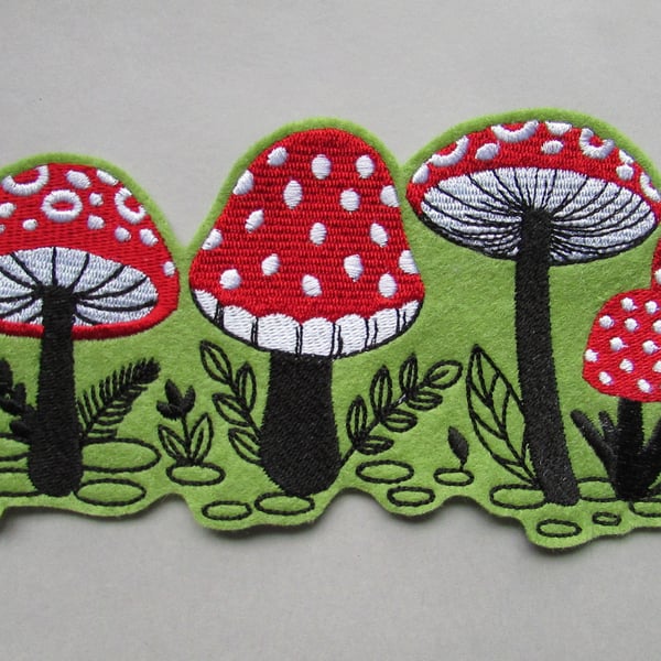 Toadstool Mushroom Fungi Embroidered Sew on Applique Patch