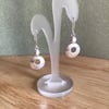 Sterling silver embossed long drop disc earrings 