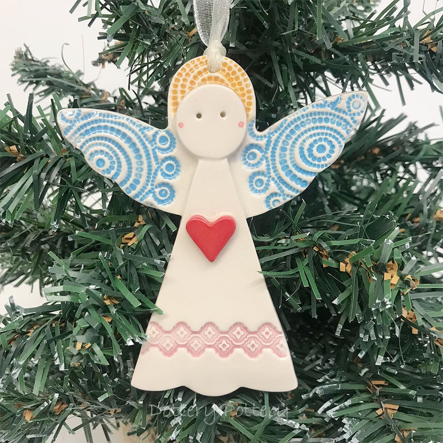 Ceramic Christmas Angel Pottery Christmas decoration pink lace