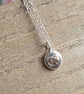 Sterling silver pebble pendant with bronze heart, Small silver nugget necklace - Image 5