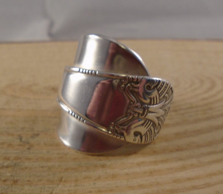 Upcycled Silver Plated Crown Wrap Spoon Ring SPR052112
