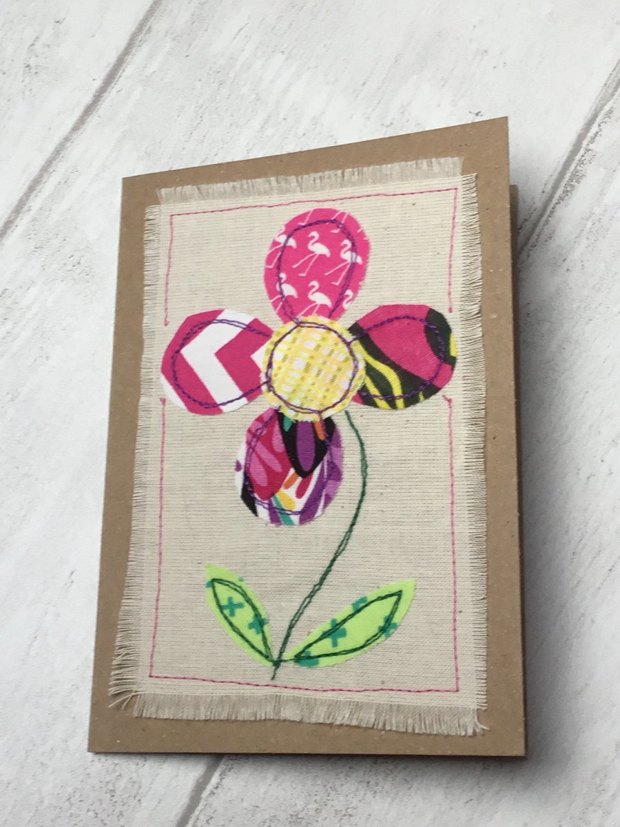 Appliqué sewn card for her. Birthday, thank you or anything else. 