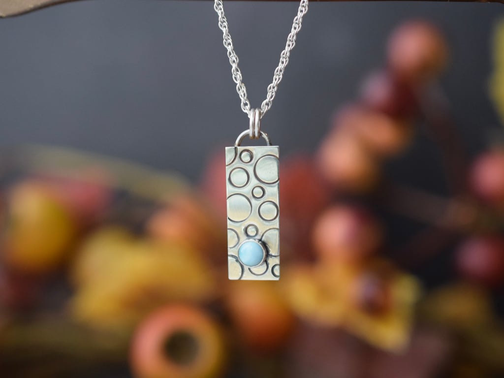 Silver Rectangle Pendant with Larimar Stone