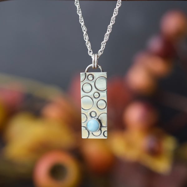 Silver Rectangle Pendant with Larimar Stone