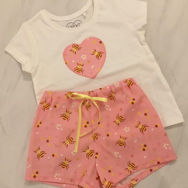 Toddler girl shorts and tee set, bumble bee shorts and top, 12-18 month, 1-2 yr