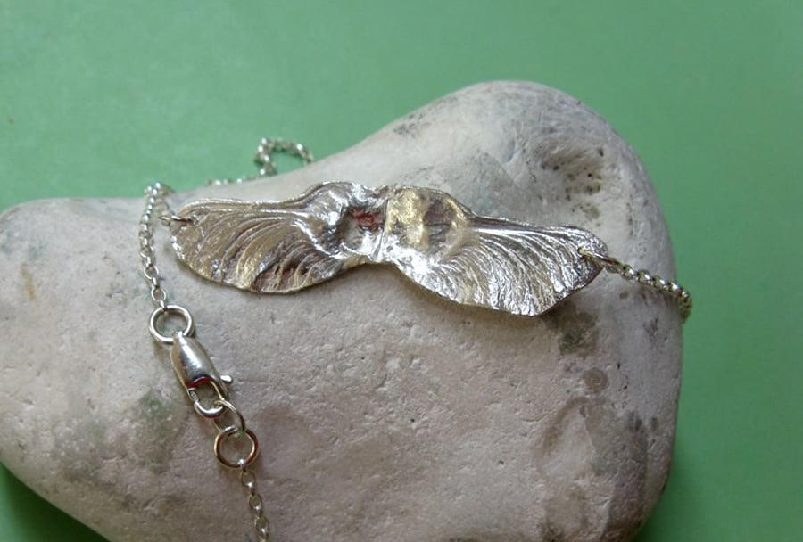 Fine silver sycamore seed necklace