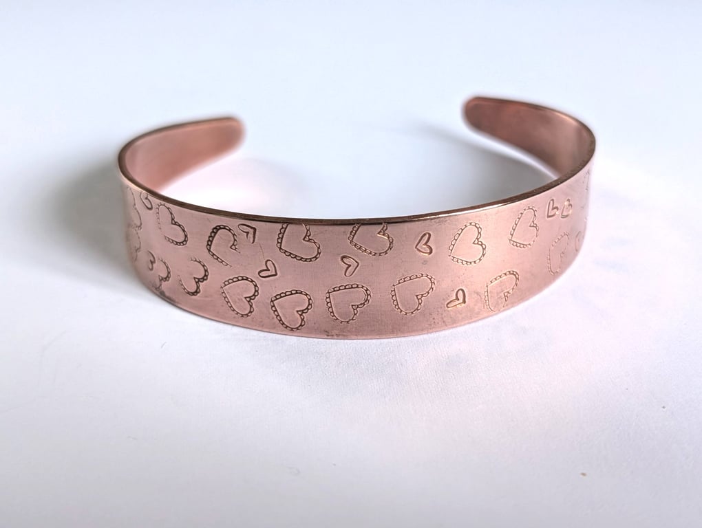 Copper Hand Stamped Hearts Cuff