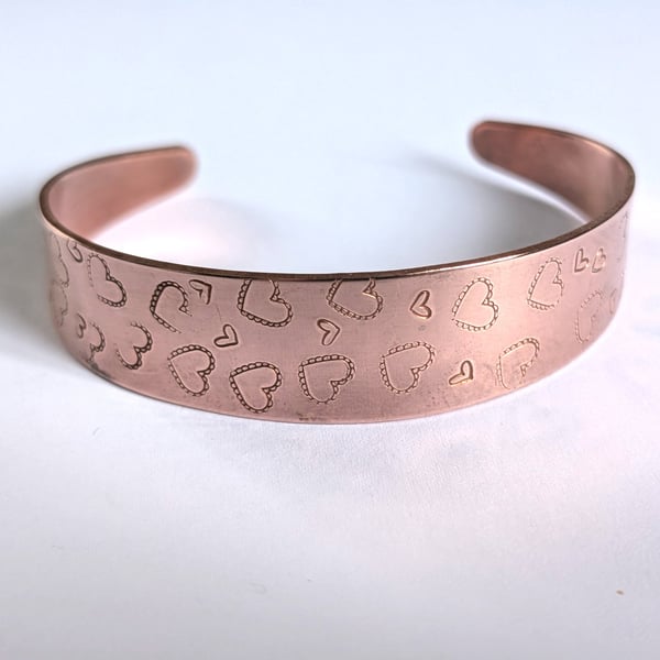Copper Hand Stamped Hearts Cuff