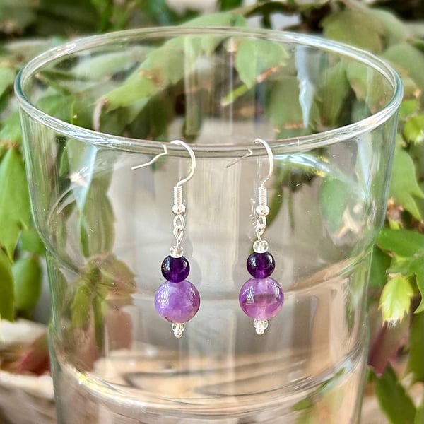Amethyst earrings on silver plated hook - February birthstone