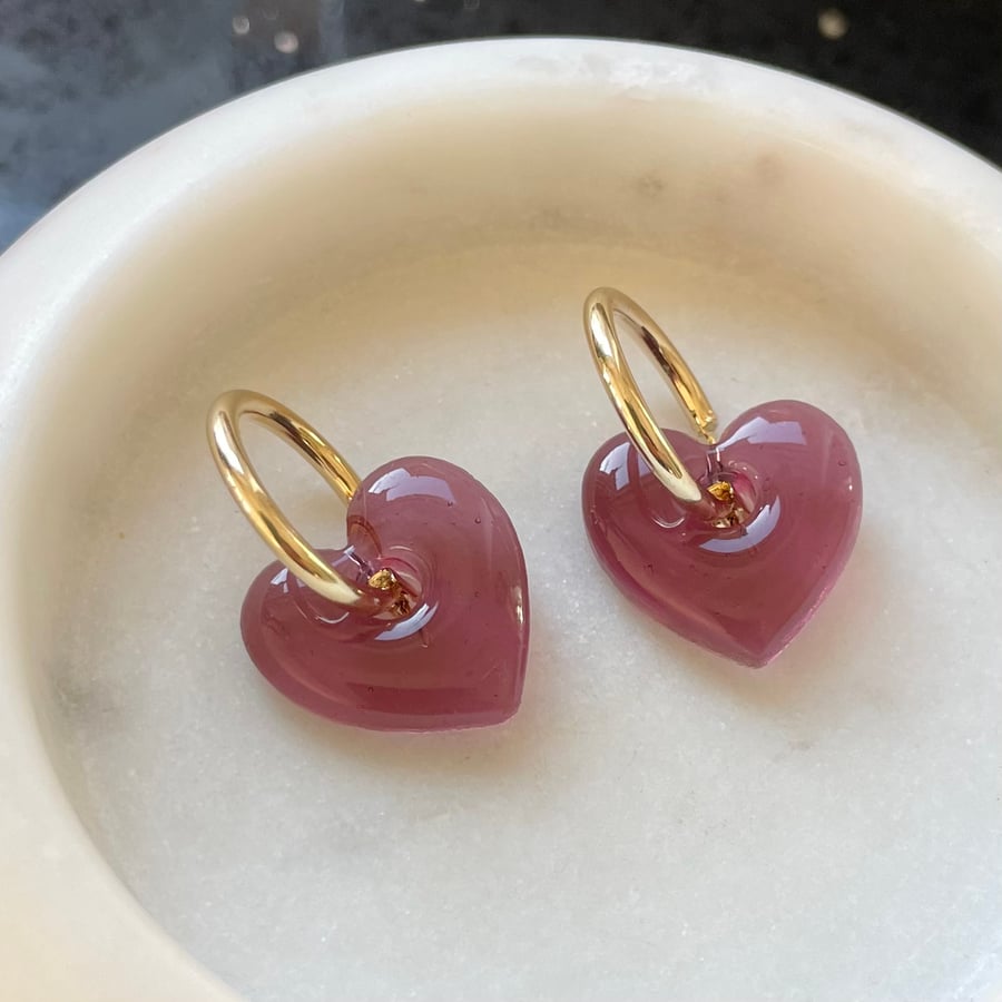 Chunky heart hoops – berry pink, statement resin hoop earrings