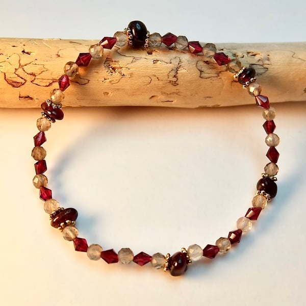 Garnet And Smoky Quartz Bracelet - Handmade In Devon - January Birthstone