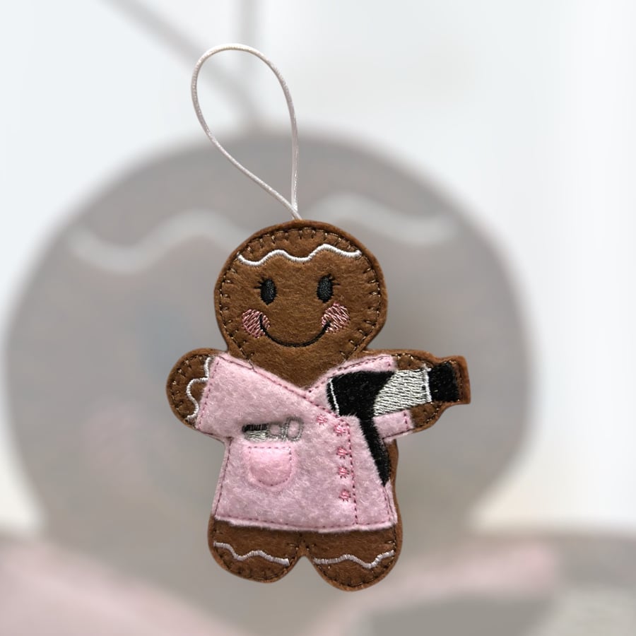 Hairdresser Gingerbread lady Embroidered Hanging Keepsake 