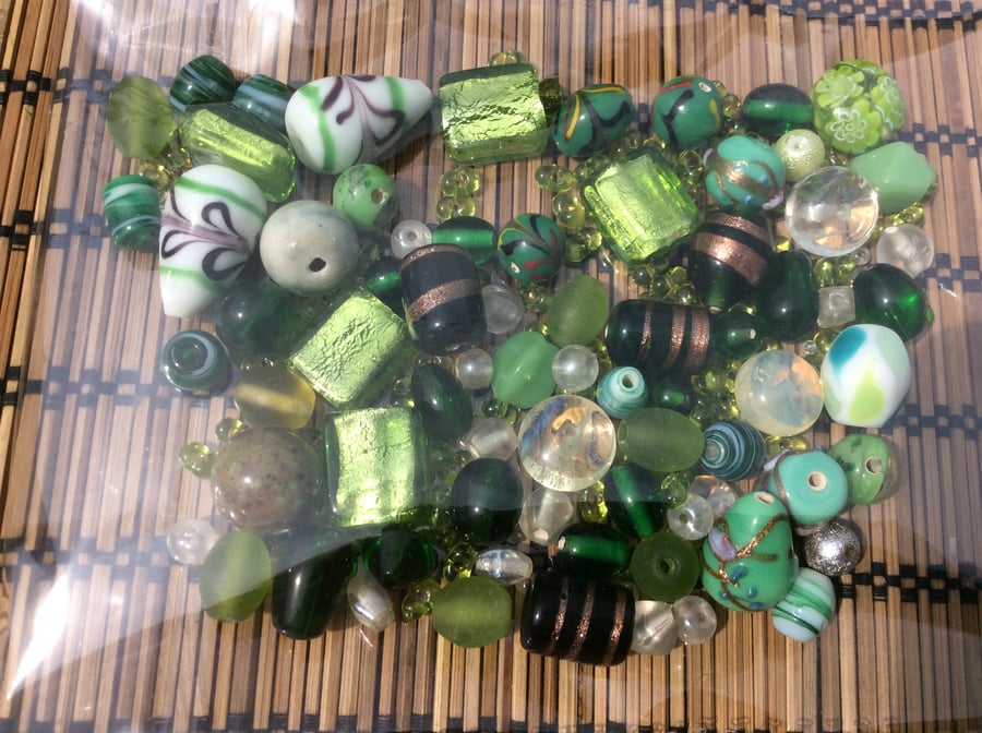 Mix of Green Glass Beads