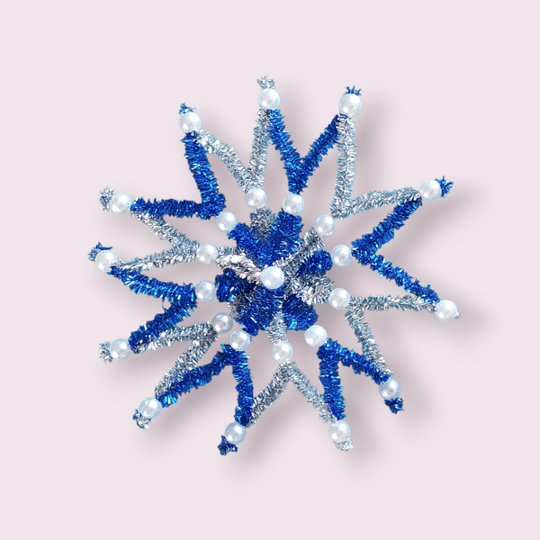 Handmade Blue and Silver Snowflake Star – Sparkly Christmas Tree Decoration 