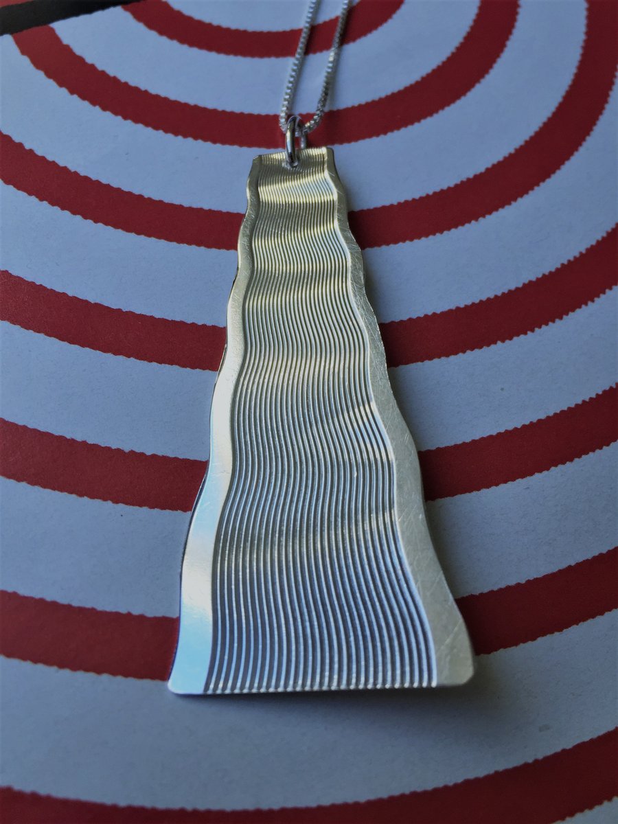 Long wave design Art Deco silver necklace