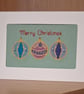 Handmade Cross-Stitch Christmas Card – Colourful Bauble Trio - Image 3