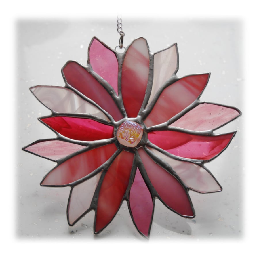 Pink Flower Stained Glass Suncatcher Handmade 001 Cosmos
