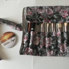 Grey Roses Make Up Brush Roll Storage Case, Floral Brush Holder,